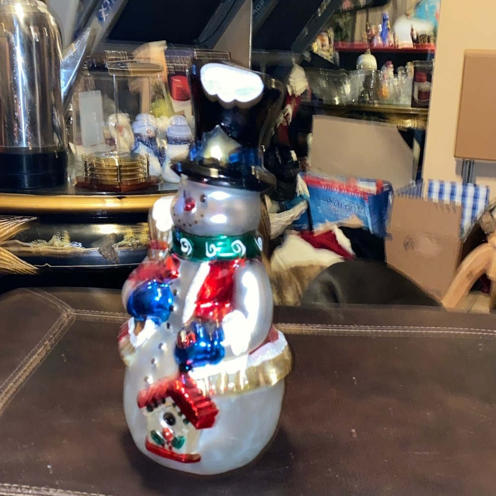 Rare Midwest Glass Snowman Centerpiece Mercury Glass Snowman Figurine - 12” tall - Picture 2 of 6